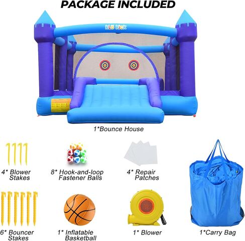 Inflatable Bounce House for Big Kids, 15' x 12' Large Outdoor Bouncy Castle with Blower, Wider Slide & Basketball Hoop, Holds 6 Kids Great for Birthday or Party, 600lbs (Purple) in Saudi Arabia