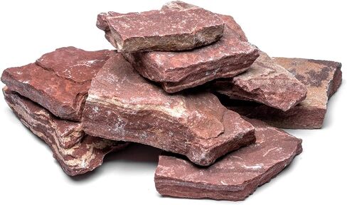 Natural Slate Stone for Aquariums, Fish Tanks, Terrariums, Aquascaping and Amphibian Enclosures, Mix of Large and Medium Size Rocks - by SubstateSource (5 Pounds, Red River) in Saudi Arabia