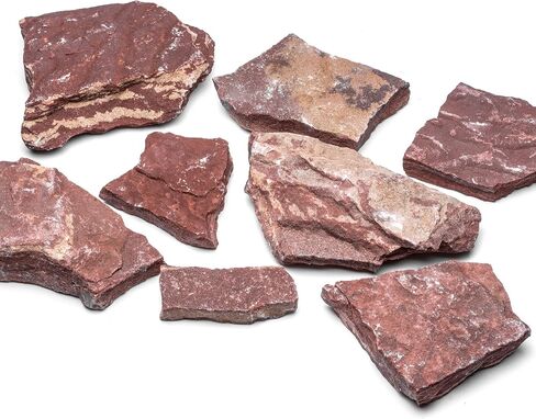Natural Slate Stone for Aquariums, Fish Tanks, Terrariums, Aquascaping and Amphibian Enclosures, Mix of Large and Medium Size Rocks - by SubstateSource (5 Pounds, Red River) in Saudi Arabia