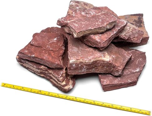 Natural Slate Stone for Aquariums, Fish Tanks, Terrariums, Aquascaping and Amphibian Enclosures, Mix of Large and Medium Size Rocks - by SubstateSource (5 Pounds, Red River) in Saudi Arabia