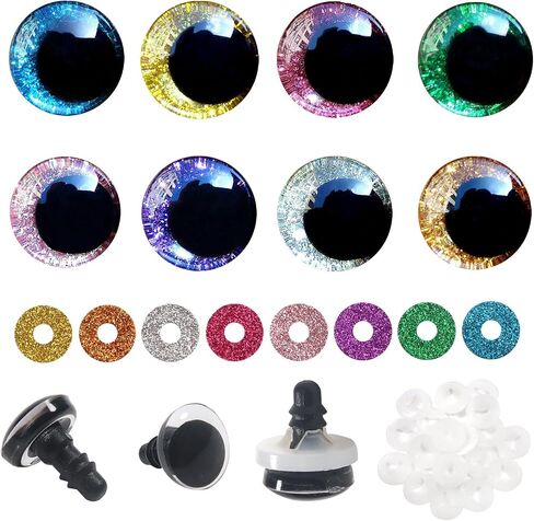 TOAOB 64 Set Glitter Safety Eyes for Amigurumis 12mm Round Crochet Eyes with Washers 8 Colors Doll Eyes for DIY Puppet Stuffed Animals Making in Saudi Arabia
