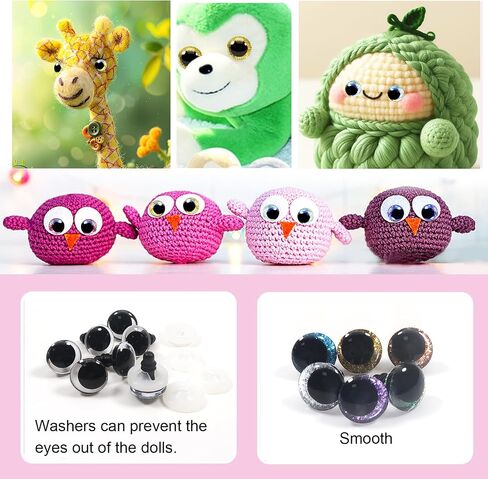 TOAOB 64 Set Glitter Safety Eyes for Amigurumis 12mm Round Crochet Eyes with Washers 8 Colors Doll Eyes for DIY Puppet Stuffed Animals Making in Saudi Arabia