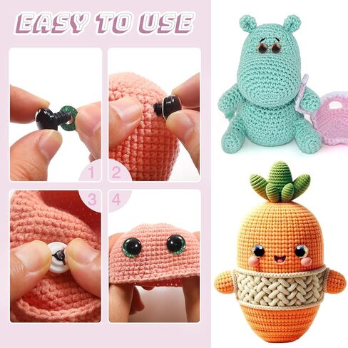 TOAOB 64 Set Glitter Safety Eyes for Amigurumis 12mm Round Crochet Eyes with Washers 8 Colors Doll Eyes for DIY Puppet Stuffed Animals Making in Saudi Arabia