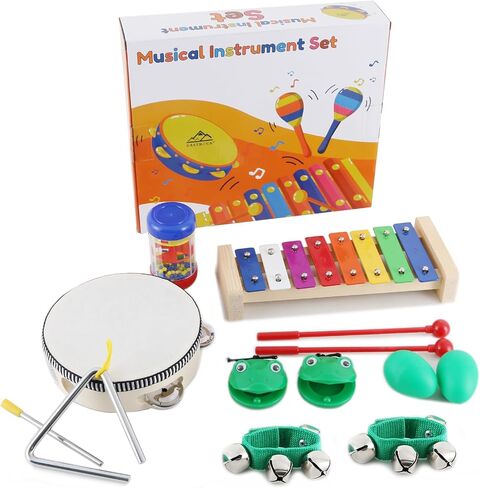 EASTROCK 13 Pcs Musical Instruments Set Toy for Children,Best Gifts for Children,Include Tambourine,Xylophone,Triangle Instrument,Guiro,Maracas,Castanets,Wrist Bells in Saudi Arabia