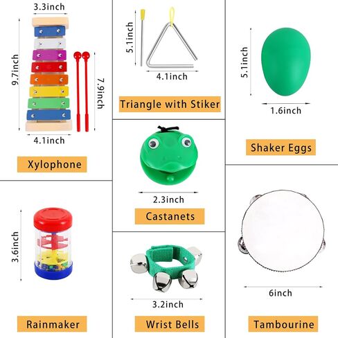 EASTROCK 13 Pcs Musical Instruments Set Toy for Children,Best Gifts for Children,Include Tambourine,Xylophone,Triangle Instrument,Guiro,Maracas,Castanets,Wrist Bells in Saudi Arabia