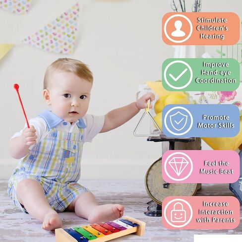 EASTROCK 13 Pcs Musical Instruments Set Toy for Children,Best Gifts for Children,Include Tambourine,Xylophone,Triangle Instrument,Guiro,Maracas,Castanets,Wrist Bells in Saudi Arabia