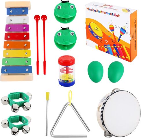 EASTROCK 13 Pcs Musical Instruments Set Toy for Children,Best Gifts for Children,Include Tambourine,Xylophone,Triangle Instrument,Guiro,Maracas,Castanets,Wrist Bells in Saudi Arabia