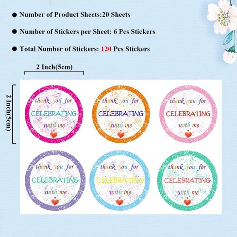 120pcs شكرا لك على الاحتفال مع ملصقات لي ، 2 بوصة ملونة شكر ملصق لك الملصقات ، جولة زفاف عيد ميلاد ديكورات الصناديق والأظرف والبطاقات in Kuwait