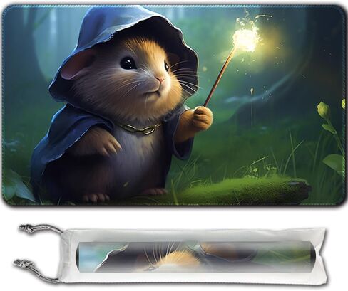 Playmat Board Game MTG Duel Playmat Trading Card 23.6 x 13.8in Stitching Edges Compatible for TCG CCG RPG OCG with Card Zones Including Storage Bags (No Zone,Mouse Wizard) in Saudi Arabia