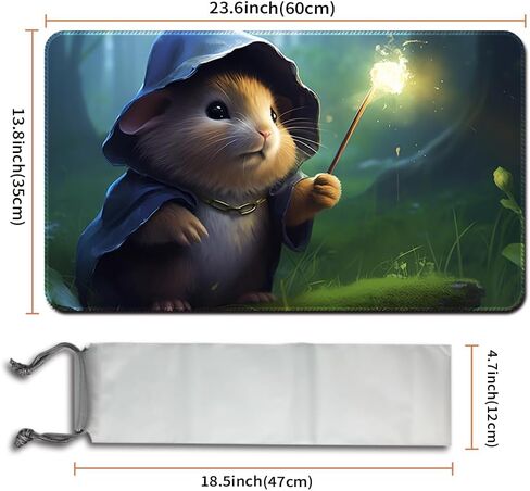 Playmat Board Game MTG Duel Playmat Trading Card 23.6 x 13.8in Stitching Edges Compatible for TCG CCG RPG OCG with Card Zones Including Storage Bags (No Zone,Mouse Wizard) in Saudi Arabia