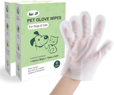 Cleaning and Deodorizing Glove Wipes for Dogs & Cats, Suitable for Sensitive Areas, Safe for Licking, Pet Grooming Bath Wipes. Puppy Essentials. Independent Packaging, Easy to Carry (6 PCS) in Saudi Arabia