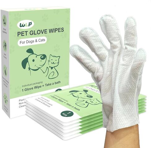 Cleaning and Deodorizing Glove Wipes for Dogs & Cats, Suitable for Sensitive Areas, Safe for Licking, Pet Grooming Bath Wipes. Puppy Essentials. Independent Packaging, Easy to Carry (6 PCS) in Saudi Arabia