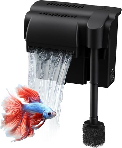 6W 180GPH Ultra-Quiet Hang On Back Aquarium Filter, <28dB Whisper 4-Stage Biochemical Fish Tank Filter with Waterfall Oxygenation for 10-50Gal Fresh/Saltwater Tanks, w/Two Free Cartridges in Saudi Arabia