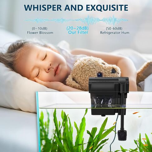 6W 180GPH Ultra-Quiet Hang On Back Aquarium Filter, <28dB Whisper 4-Stage Biochemical Fish Tank Filter with Waterfall Oxygenation for 10-50Gal Fresh/Saltwater Tanks, w/Two Free Cartridges in Saudi Arabia