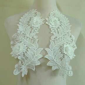 Water Soluble Lace Embroidery Symmetrical 3D Hollow Flower Pieces Fashion Clothing DIY Accessories Polyester Flower Pieces (White)