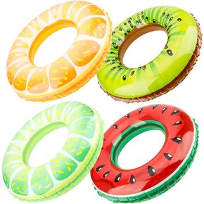 Pool Floats Kids, 3 PCS Pool Tubes Fruit Tubes for Floating Inflatable Swim Rings Round Portable Floaties for Kids Watermelon Orange Lemon Swimming Rings for Girls Boys Pool Beach Lake Summer Party
