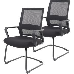 2 Pack Reception Chairs with Sled Base Mid Back Mesh for Conference Waiting Meeting Guest Room