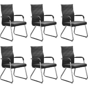 Okeysen Office Guest Chairs Set of 2, Modern Leather Reception Chairs with Mid Back & Sled Base, No-Wheel Desk Chairs for Waiting Room & Conference Room
