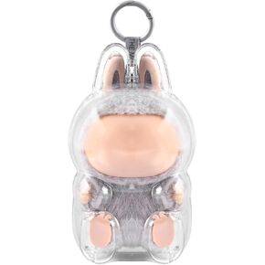 Protective Case for LABUBU Clear Figure Display Case for Sitting LABUBU Protectors with Silicone Keychain Hard Accessories Cover Box Portable Dustproof Mini Doll Storage Bag for Fans and Collectors