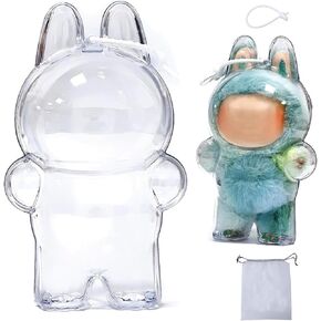 Protective Case for Blind Box Doll Standing Transparent Acrylic Clear Bag Keychain Hanging Display Case,Protective Case,Plastic PVC Storage Box Gift Doll Not Include (3.0) Transparent