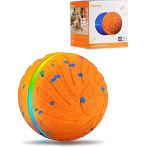 Smart Interactive Dog Toys, Automatic Moving Ball with 3 Lighting Modes, E-TPU Bouncy Balls for Dog Enrichment & Stimulation, Motion Activated Rolling Toy for Medium and Large Dogs Orange