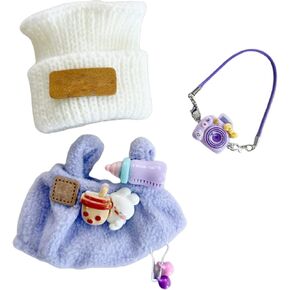 17cm Doll Clothes Set Accessories,Knit Hat & Overalls Camera, Bottle & Cute Accessories Set for 17cm Accessories Suit Blue (NO Doll)