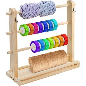 Tosnail Wooden Ribbon Organizer Rack, Ribbon Spool Holder, Washi Tape Holder Organizer, Mesh Tulle Roll Storage, Crochet Thread Rack for Sewing Craft Room Storage and Organization