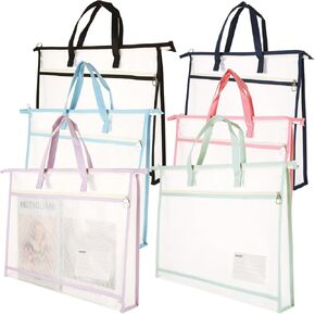 LOLYSIC 6 Pack Project Bag for Quilting Craft, Sewing Bag with Zipper Handles & Pockets, 6 Color Quilters Art Portfolio Bags, Mesh Folder Organizers for Artworks Charts Poster Scrapbook, A3 Size
