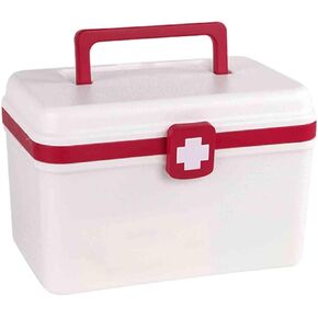 Medical Box Container Double Layer Bins Storage Case Multipurpose Storage Organizer First Aid Case for Sewing Hiking Travel, 28cmx18cmx18cm, White