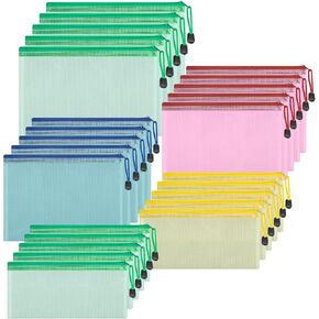 25 Pack Mesh Zipper Pouch Bags, A5 Plastic Zipper Pouches for Organization, Zipper Bags for Organizing Storage Letter Size Label Pocket Board Game Document Bag for Office Classroom School Supplies
