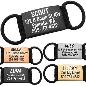 GoTags Silent Personalized Engraved Pet ID Tags for Dogs and Cats, Jingle Free Quiet Custom Stainless Steel Name Tags (Black, Large)