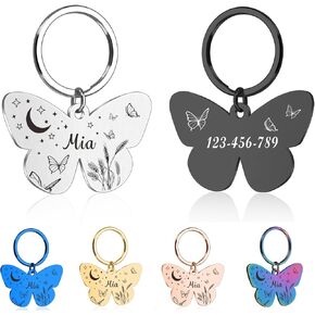 Dog Tags Personalized for Pets - Custom Dog Name Tag for Dog Collar, Colorful Butterfly Pet ID Tag, Stainless Steel Pet ID Tags for Small Large Dogs Cats, Pets Accessories for Cat Engraved Both Sides