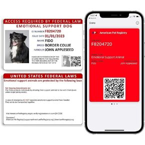 Custom Emotional Support Dog ID Card + Registration to Emotional Support Animal Registry Included | NFC & QR Code