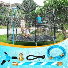 Outdoor Kids Cooling Sprinkler - 360° Rotating Water Spray System for Trampolines & Lawn Games, 3-Nozzle Leak-Proof Design, Quick Setup Fits 10-16ft Trampoline (Blue)