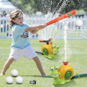 2 في 1snail Water Sprinkler Baseball Play Outdoor Play ، لعبة مياه صيفية مع رؤساء رشاشين ، 360 درجة ماء رذاذ البيسبول