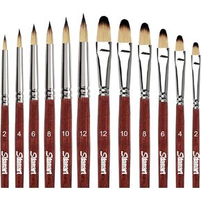 12 PCS مجموعة فرش الطلاء الأكريليك ، 6 فرشاة طرف محترفة مدببة و 6 فرشاة فنان Filbert للألوان المائية ، الأكريليك ، الزيت ، الغواش ، الحبر ， مثالي للفنانين والمبتدئين