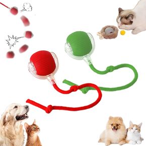 2 PCS Rollie Pet Smart Chase Ball, 360° Interactive Cat Ball Toys for Indoor Cats & Dogs, Rollie Pet Chase Pet Toy Ball with String, Smart Automatic Rotating Rolling Balls (Green+Red)