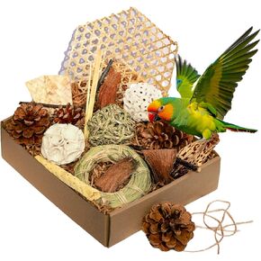 Natural Bird Chew Toys Parrot Toys Box, Foraging Shredding Parakeet Toys for Cockatiel Conures Lovebird Parakeet Budgie Macaws Small-Medium Birds