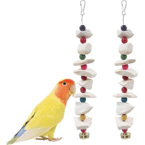 2 Pack Bird Toys with Cuttlebone, Parakeet Toys, Bird Beak Grinding Stone, Cage Accessories for Parakeets, Cuttlefish Bone for Budgies, Cockatiels, Lovebirds, Green Cheeks, Small to Medium Birds