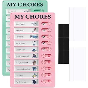 2 Pcs Chore Chart for Kids Multiple Kids Sliding Routine Chart for Fridge Magnetic Visual Schedule to Do List My Chores Memo RV Checklist Task Tracker Board for Adults ADHD Tools Daily Reminder