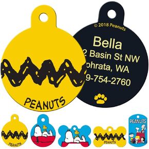 GoTags Cartoon Charlie Brown and The Peanuts Gang Pet ID Tags for Dogs and Cats, Personalized Engraved Dog ID Tags with up to 4 Lines of Custom Text (Snoopy Round, Small)