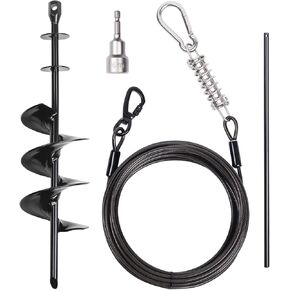 Heavy Duty Dog Tie Out Cable 30ft with Stake - 360° No Tangle Swivel, Spiral Anchor for Dogs up to 210 lbs, Yard Camping Use