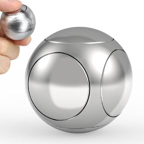 Cool Stress Ball Fidget Spinners for Kids Adults, Metal Handheld Gadget Kinetic Desk Toy Finger Hand Spinner Fingertip Gyro Goody Bag Fillers Fun Idea Gift Silver