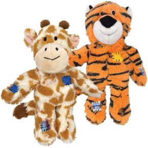 KONG Wild Knots Tiger and Giraffe Combo Dog Toy – Durable Knotted Ropes Inside, Minimal Stuffing for Less Mess – Medium/Large - Bundle