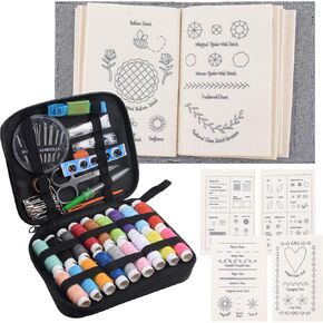 URROMA DIY Embroidery Stitch Book with Sewing Kit Handmade Sewing Book for Beginners Stitches Embroidery Sample Books Guide Sewing Embroidery