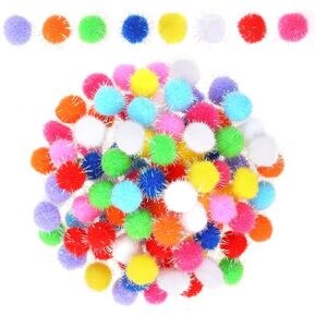 100 Pcs Glitter Pom Pom Balls 0.8 Inch Craft Pompom Balls Multicolor Sparkle Pom Balls Soft DIY Creative Pompoms Bulk Fluffy Pompoms for Art Crafts Colorful Decorations