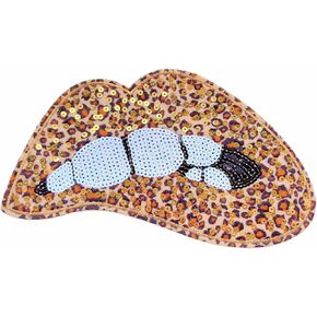 Lips Iron on Patches Large Sequin Lip Patches for Jacket & Clothing Appliques (Pink)