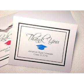 Pen & Pad Stationers Personalized Graduation Thank You Note Cards w Envelopes. Choose Your School Color! Blank Inside, Fold Tent Style. Optnl Return Address Labels (20)