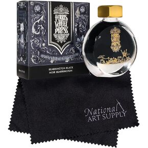 Ferris Wheel Press Ink Bearrington Black Fountain Pen Ink 38ml & National Art Supply 5x7 Microfiber Cloth - Water-Based and Compatible with All Fountain Pens