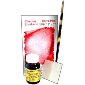 1PC DOVES BLOOD INK + PORCUPINE QUILL + 2" X 2" SHEEPSKIN PAPER SPELL WRITING KIT